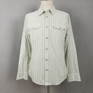 Tecovas Shirt Mens Medium White Green Stripe Western Pearl Snap Long Sleeve